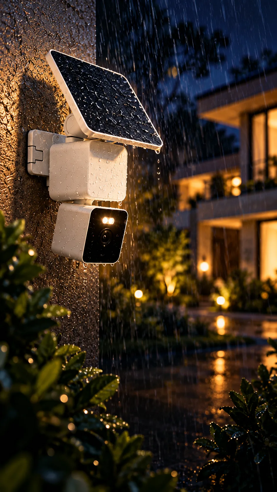 NOTABLU Solar Cam in de regen bij nacht
